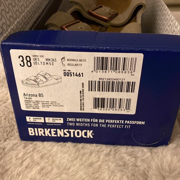 Nearly New with Box & Tags Birkenstock Arizona Suede Slides - Taupe 38 - Picture 7 of 11